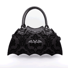 Load image into Gallery viewer, Black Damask Bat Shaped Bag