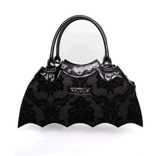 Load image into Gallery viewer, Black Damask Bat Shaped Bag