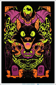 Black Cat Flocked Blacklight Poster