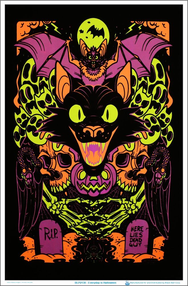 Black Cat Flocked Blacklight Poster