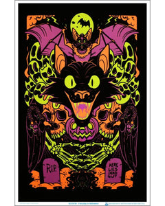 Black Cat Flocked Blacklight Poster